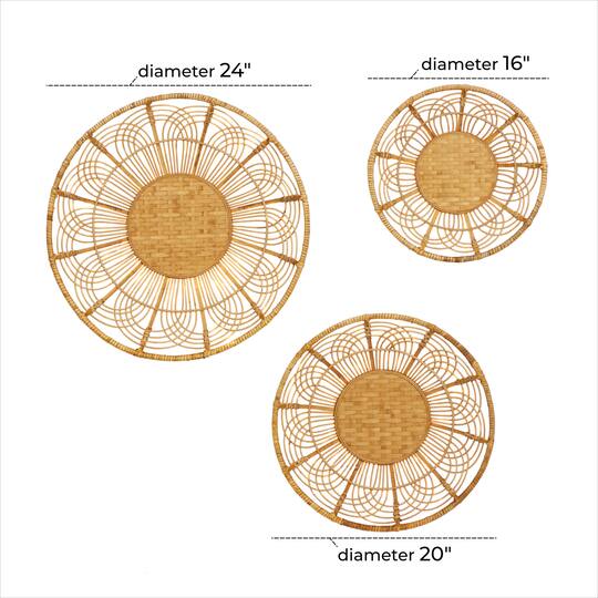 Set of 3 Brown Metal Boho Style Wall Decor 24", 20", 16"